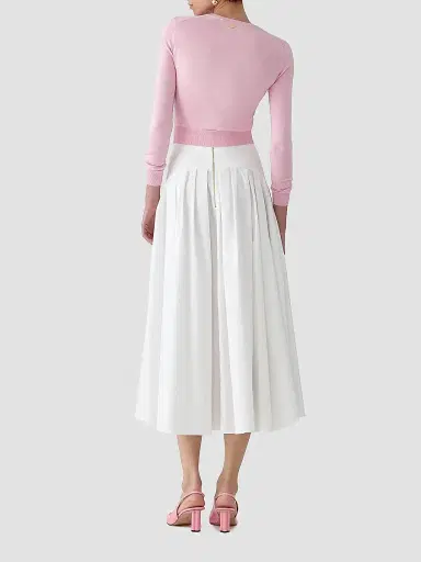 Carolina Herrera Women's Cabana Drop-Waist Stretch-Cotton Midi-Skirt - White | Thumbnail 5