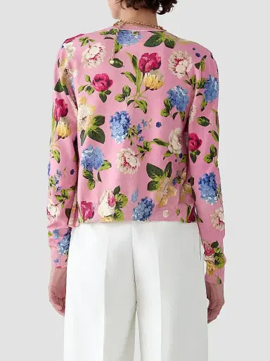 Carolina Herrera Women's Cabana Floral Crewneck Long-Sleeve Cardigan - Rosewater Multi | Thumbnail 4