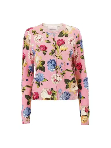 Carolina Herrera Women's Cabana Floral Crewneck Long-Sleeve Cardigan - Rosewater Multi | Thumbnail 1