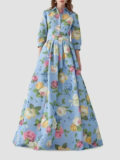 Carolina Herrera Women's Cabana Floral Ballgown Skirt - Cloudy Blue Multi - Size 12 | Thumbnail 2