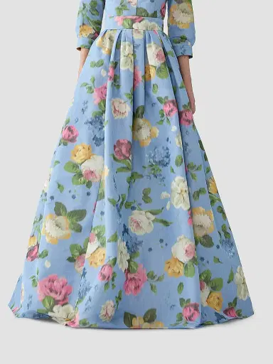 Carolina Herrera Women's Cabana Floral Ballgown Skirt - Cloudy Blue Multi - Size 12 | Thumbnail 3