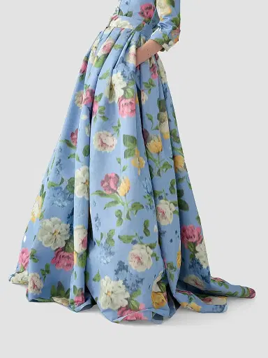 Carolina Herrera Women's Cabana Floral Ballgown Skirt - Cloudy Blue Multi - Size 12 | Thumbnail 4