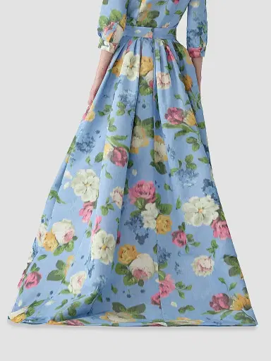 Carolina Herrera Women's Cabana Floral Ballgown Skirt - Cloudy Blue Multi - Size 12 | Thumbnail 5