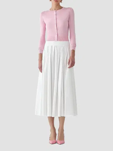 Carolina Herrera Women's Cabana Crewneck Silk-Cotton Long-Sleeve Cardigan - Rosewater | Thumbnail 2