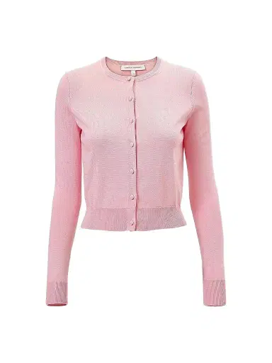 Carolina Herrera Women's Cabana Crewneck Silk-Cotton Long-Sleeve Cardigan - Rosewater | Thumbnail 1