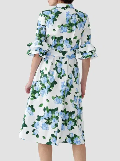 Carolina Herrera Women's Cabana Floral Belted Ruffle-Sleeve Shirtdress - White Multi | Thumbnail 3 Carolina Herrera Women's Cabana Floral Belted Ruffle-Sleeve Shirtdress - White Multi | Thumbnail 3