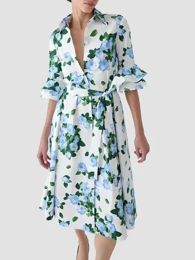 Carolina Herrera Women's Cabana Floral Belted Ruffle-Sleeve Shirtdress - White Multi | Thumbnail 4 Carolina Herrera Women's Cabana Floral Belted Ruffle-Sleeve Shirtdress - White Multi | Thumbnail 4