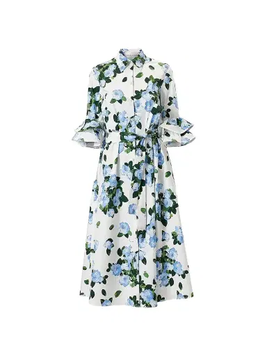 Carolina Herrera Women's Cabana Floral Belted Ruffle-Sleeve Shirtdress - White Multi | Thumbnail 1 Carolina Herrera Women's Cabana Floral Belted Ruffle-Sleeve Shirtdress - White Multi | Thumbnail 1