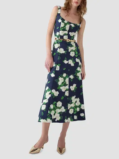 Carolina Herrera Women's Cabana Floral Squareneck Sleeveless Cotton-Blend Midi-Dress - Midnight Multi | Thumbnail 2
