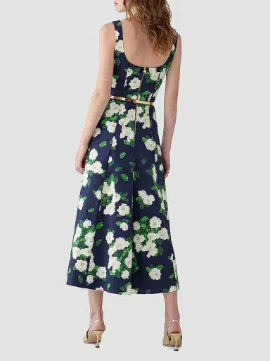 Carolina Herrera Women's Cabana Floral Squareneck Sleeveless Cotton-Blend Midi-Dress - Midnight Multi | Thumbnail 4