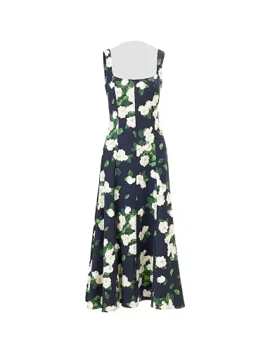 Carolina Herrera Women's Cabana Floral Squareneck Sleeveless Cotton-Blend Midi-Dress - Midnight Multi | Thumbnail 1