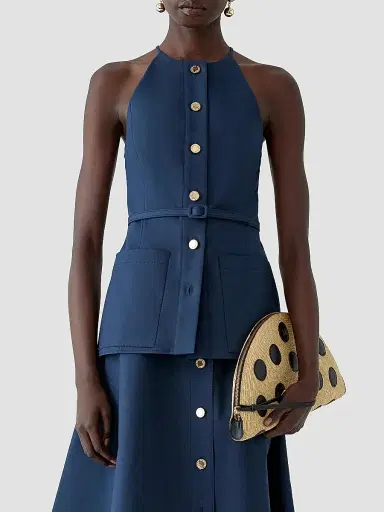 Carolina Herrera Women's Cabana Button-Front Sleeveless Top - Midnight | Thumbnail 2