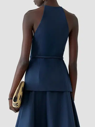 Carolina Herrera Women's Cabana Button-Front Sleeveless Top - Midnight | Thumbnail 4