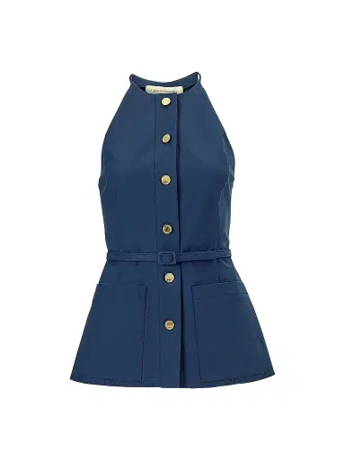 Carolina Herrera Women's Cabana Button-Front Sleeveless Top - Midnight | Thumbnail 1