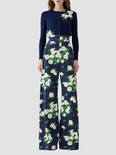 Carolina Herrera Women's Cabana Diane Floral Cotton-Blend Wide-Leg Pants - Midnight Multi - Size 14 | Thumbnail 2