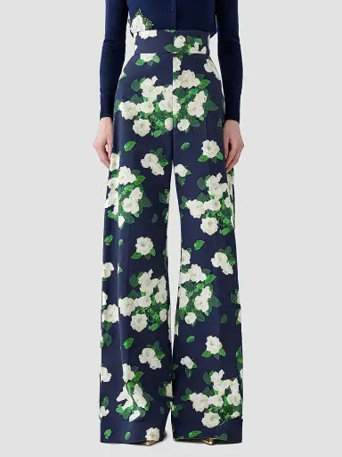 Carolina Herrera Women's Cabana Diane Floral Cotton-Blend Wide-Leg Pants - Midnight Multi - Size 14 | Thumbnail 3