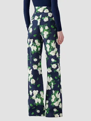 Carolina Herrera Women's Cabana Diane Floral Cotton-Blend Wide-Leg Pants - Midnight Multi - Size 14 | Thumbnail 4