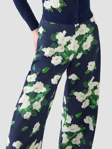 Carolina Herrera Women's Cabana Diane Floral Cotton-Blend Wide-Leg Pants - Midnight Multi - Size 14 | Thumbnail 5