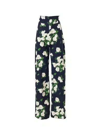 Carolina Herrera Women's Cabana Diane Floral Cotton-Blend Wide-Leg Pants - Midnight Multi - Size 14 | Thumbnail 1