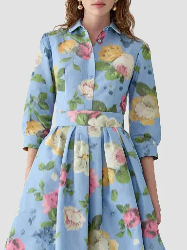 Carolina Herrera Women's Cabana Ana Floral Shirt - Cloudy Blue Multi - Size 14 | Thumbnail 3