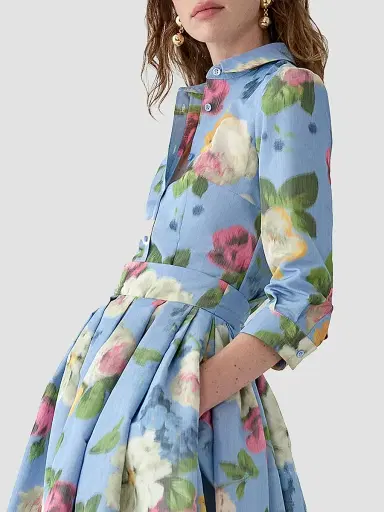 Carolina Herrera Women's Cabana Ana Floral Shirt - Cloudy Blue Multi - Size 14 | Thumbnail 4