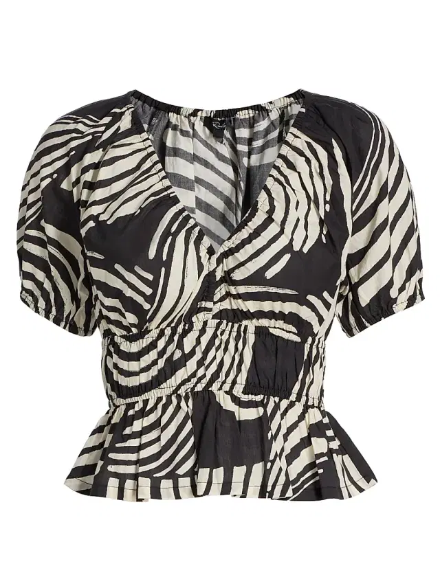 Women's Argenta Printed Cotton Peplum Top - Onyx Waves