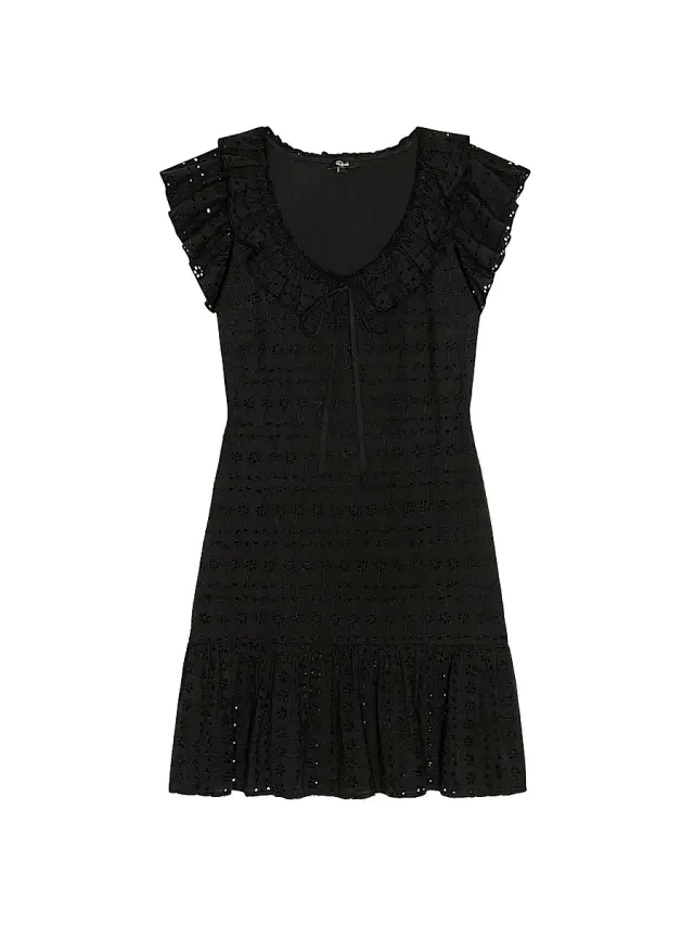 Women's Essie Eyelet Cotton A-Line minidress - Black Eyelet