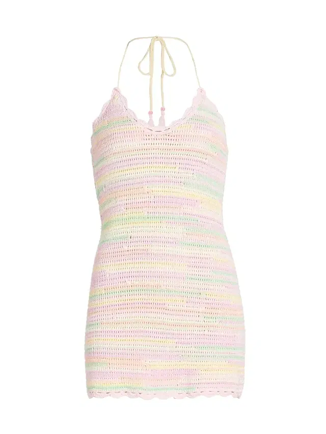 LoveShackFancy Women's Zoa Hlaterneck Cotton -A-Line Minidress - Tropical Swirl