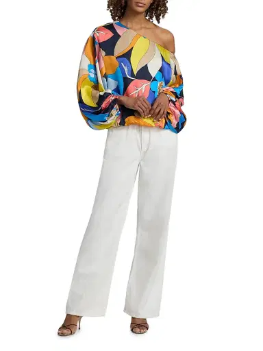 Ramy Brook Women's Hibiscus Marley Satin One-Shoulder Blouse | Thumbnail 2 Ramy Brook Women's Hibiscus Marley Satin One-Shoulder Blouse | Thumbnail 2