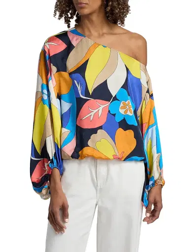 Ramy Brook Women's Hibiscus Marley Satin One-Shoulder Blouse | Thumbnail 3 Ramy Brook Women's Hibiscus Marley Satin One-Shoulder Blouse | Thumbnail 3