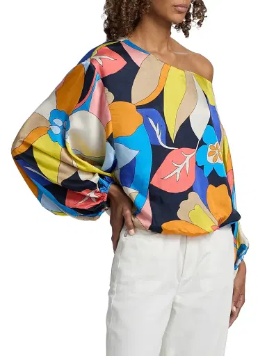 Ramy Brook Women's Hibiscus Marley Satin One-Shoulder Blouse | Thumbnail 4 Ramy Brook Women's Hibiscus Marley Satin One-Shoulder Blouse | Thumbnail 4
