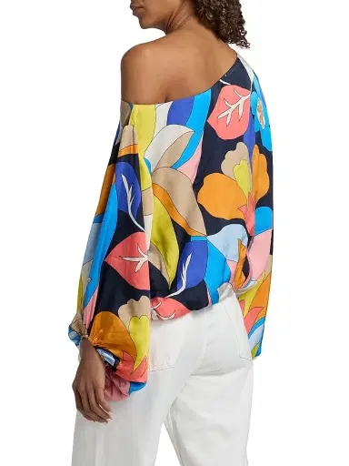 Ramy Brook Women's Hibiscus Marley Satin One-Shoulder Blouse | Thumbnail 5 Ramy Brook Women's Hibiscus Marley Satin One-Shoulder Blouse | Thumbnail 5