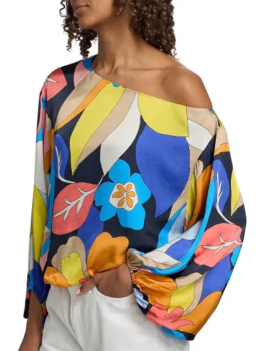 Ramy Brook Women's Hibiscus Marley Satin One-Shoulder Blouse | Thumbnail 6 Ramy Brook Women's Hibiscus Marley Satin One-Shoulder Blouse | Thumbnail 6