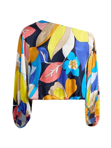 Ramy Brook Women's Hibiscus Marley Satin One-Shoulder Blouse | Thumbnail 1 Ramy Brook Women's Hibiscus Marley Satin One-Shoulder Blouse | Thumbnail 1
