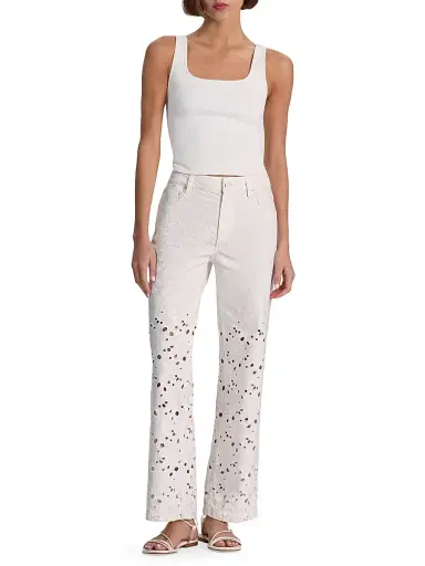 Alice + Olivia Women's Chic Floral Embroidered High-Rise Jeans - Off White - Size 32 | Thumbnail 2 Alice + Olivia Women's Chic Floral Embroidered High-Rise Jeans - Off White - Size 32 | Thumbnail 2