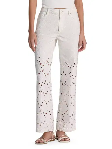 Alice + Olivia Women's Chic Floral Embroidered High-Rise Jeans - Off White - Size 32 | Thumbnail 3 Alice + Olivia Women's Chic Floral Embroidered High-Rise Jeans - Off White - Size 32 | Thumbnail 3