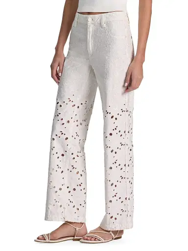 Alice + Olivia Women's Chic Floral Embroidered High-Rise Jeans - Off White - Size 32 | Thumbnail 4 Alice + Olivia Women's Chic Floral Embroidered High-Rise Jeans - Off White - Size 32 | Thumbnail 4