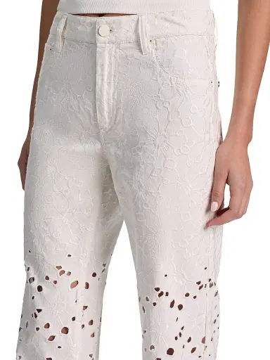 Alice + Olivia Women's Chic Floral Embroidered High-Rise Jeans - Off White - Size 32 | Thumbnail 6 Alice + Olivia Women's Chic Floral Embroidered High-Rise Jeans - Off White - Size 32 | Thumbnail 6