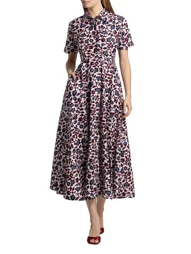 Elisamama Women's Feyi Cotton Midi-Shirtdress - Red Blue Vines - Size XL | Thumbnail 2 Elisamama Women's Feyi Cotton Midi-Shirtdress - Red Blue Vines - Size XL | Thumbnail 2