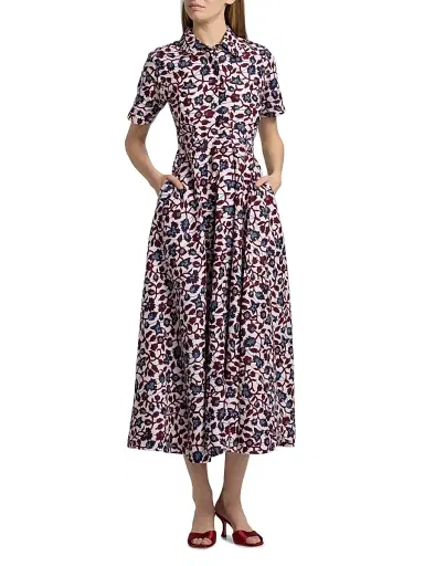 Elisamama Women's Feyi Cotton Midi-Shirtdress - Red Blue Vines - Size XL | Thumbnail 3 Elisamama Women's Feyi Cotton Midi-Shirtdress - Red Blue Vines - Size XL | Thumbnail 3