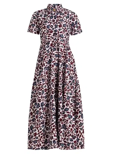 Elisamama Women's Feyi Cotton Midi-Shirtdress - Red Blue Vines - Size XL | Thumbnail 1 Elisamama Women's Feyi Cotton Midi-Shirtdress - Red Blue Vines - Size XL | Thumbnail 1
