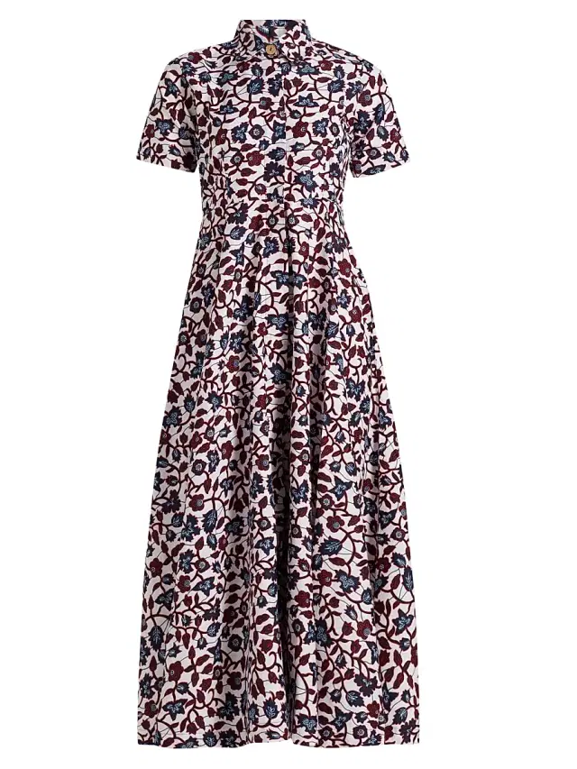 Elisamama Women's Feyi Cotton Midi-Shirtdress - Red Blue Vines