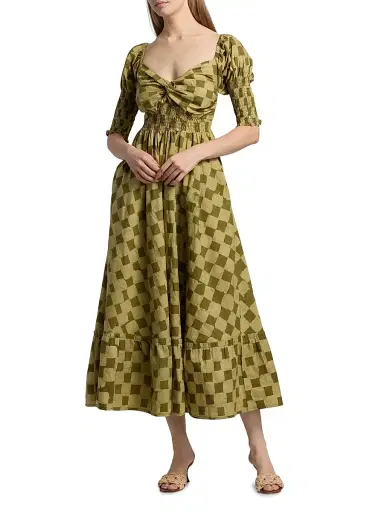 Elisamama Women's Siju Printed Midi-Dress - Olive Checkers - Size XL | Thumbnail 2 Elisamama Women's Siju Printed Midi-Dress - Olive Checkers - Size XL | Thumbnail 2