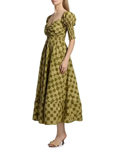 Elisamama Women's Siju Printed Midi-Dress - Olive Checkers - Size XL | Thumbnail 4 Elisamama Women's Siju Printed Midi-Dress - Olive Checkers - Size XL | Thumbnail 4