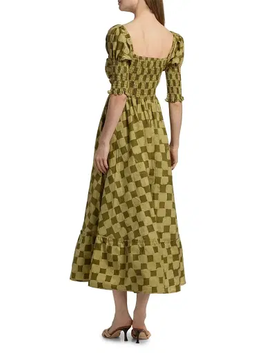 Elisamama Women's Siju Printed Midi-Dress - Olive Checkers - Size XL | Thumbnail 5 Elisamama Women's Siju Printed Midi-Dress - Olive Checkers - Size XL | Thumbnail 5