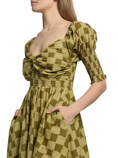 Elisamama Women's Siju Printed Midi-Dress - Olive Checkers - Size XL | Thumbnail 6 Elisamama Women's Siju Printed Midi-Dress - Olive Checkers - Size XL | Thumbnail 6