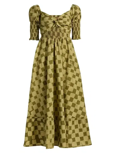 Elisamama Women's Siju Printed Midi-Dress - Olive Checkers - Size XL | Thumbnail 1 Elisamama Women's Siju Printed Midi-Dress - Olive Checkers - Size XL | Thumbnail 1