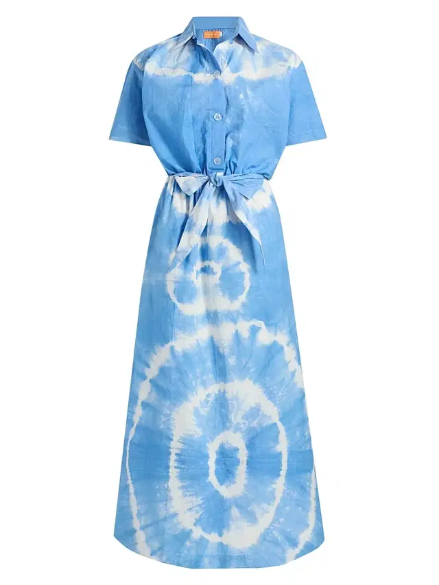 Elisamama Women's Toki Tie-Dye Midi-Shirtdress - Light Blue Tie Dye