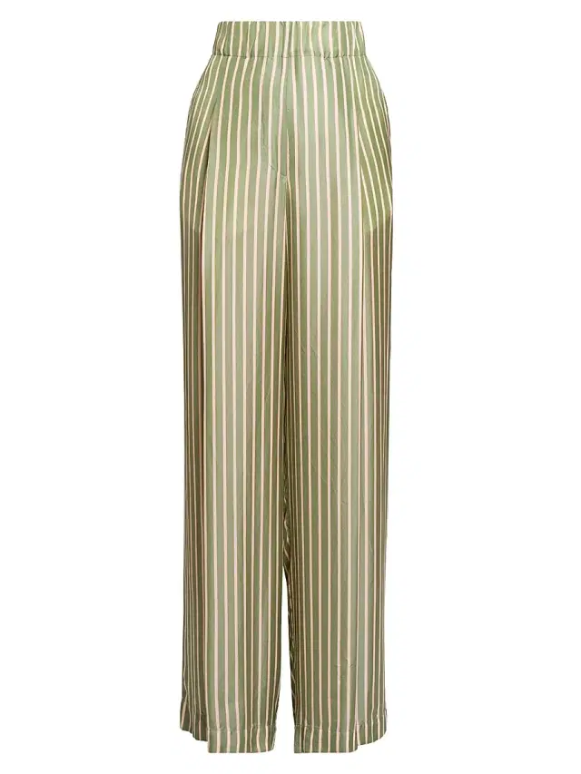 Dries Van Noten Women's Pila Striped Pleated Wide-Leg Pants - Green