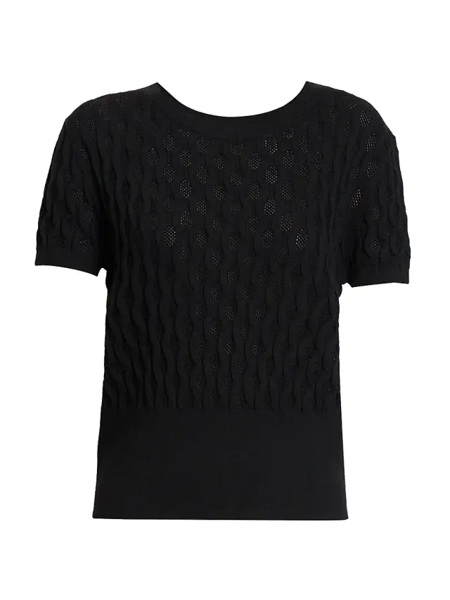 Dries Van Noten Women's Target Cable-Knit Wool Short-Sleeve Sweater - Black